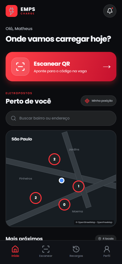 Tela inicial do aplicativo integrado ao projeto acadêmico EMPS